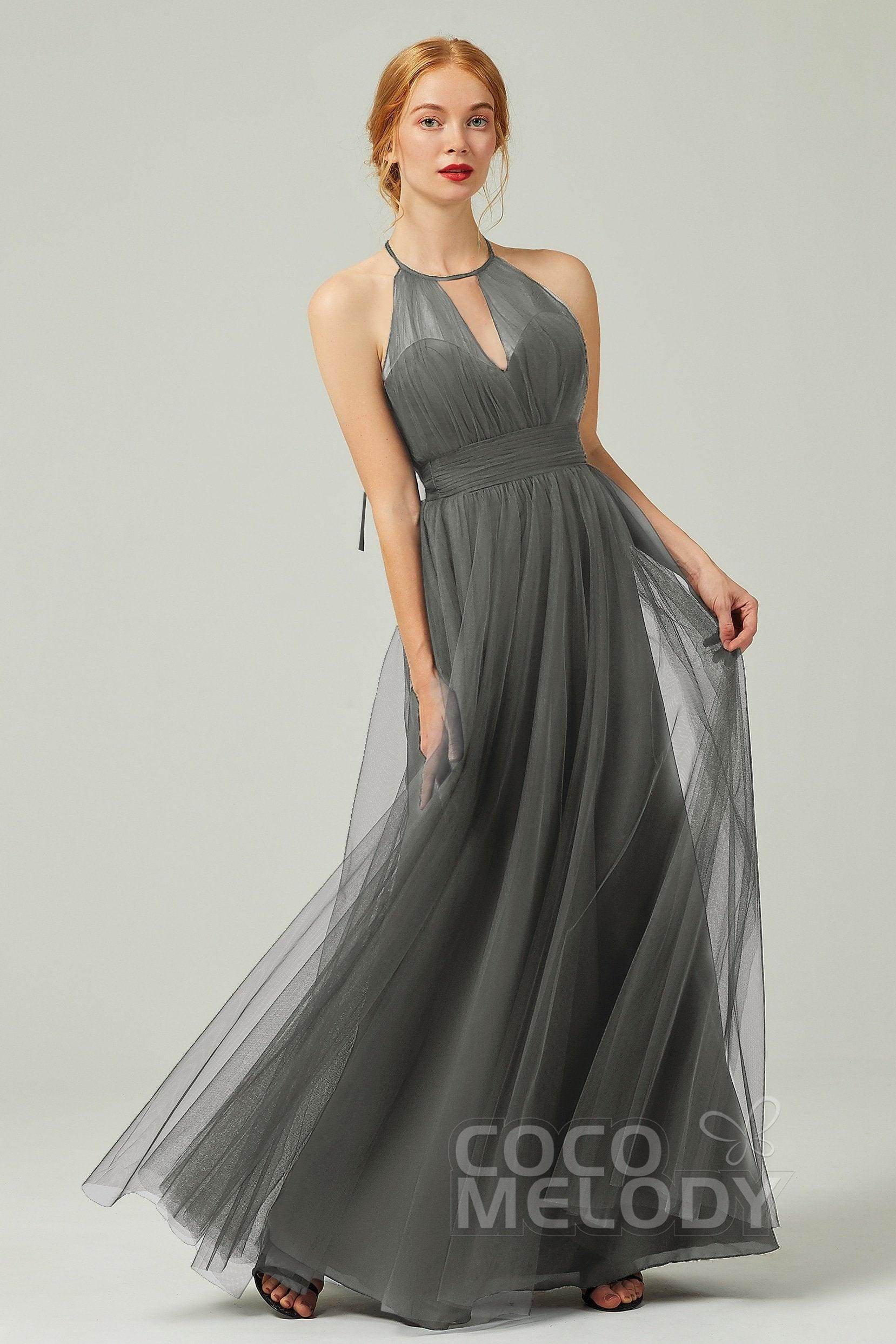 A-Line Floor Length Tulle Bridesmaid Dress CB0334PS - COCOMELODY